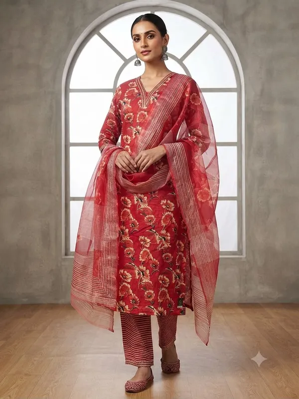 Red_Cotton_Kurta_Set_For_Women