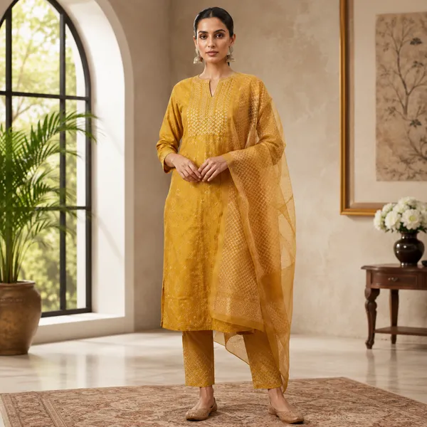 Mustard_Cotton_Kurta_Set_For_Women