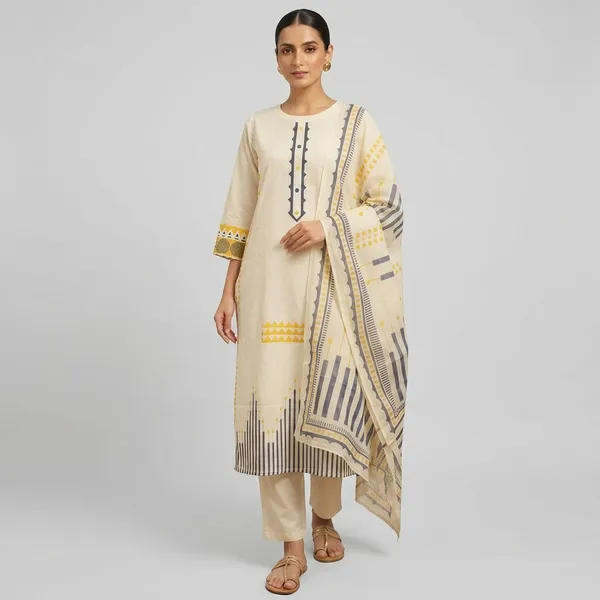 Cream_Cotton_Kurta_Set_For_Women