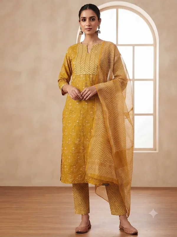 Mustard_Cotton_Kurta_Set_For_Women
