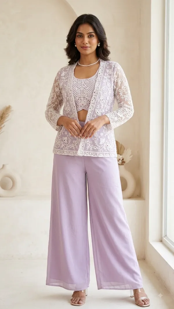 Lavender_Georgette_Jacket_Style_Dress_For_Women