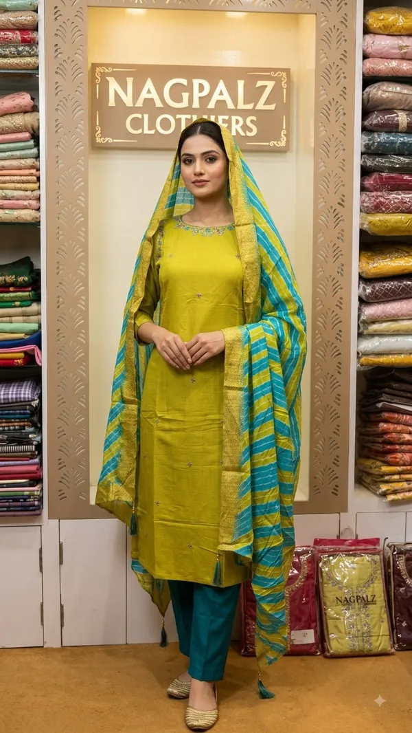 Green_Firozi_Mal_Chanderi_Straight_3_Piece_Suit_For_Women