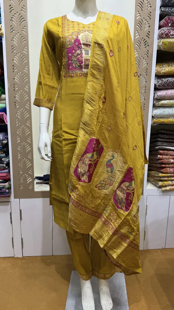 Mustard_Mal_Chanderi_Straight_3-Piece_Suit_For_Women