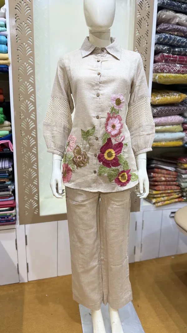 Cream_Jute_Cotton_Relaxed_Cord_Set_For_Women