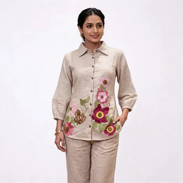 Cream_Jute_Cotton_Relaxed_Cord_Set_For_Women