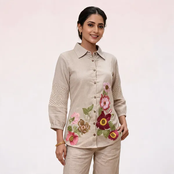 Cream_Jute_Cotton_Relaxed_Cord_Set_For_Women