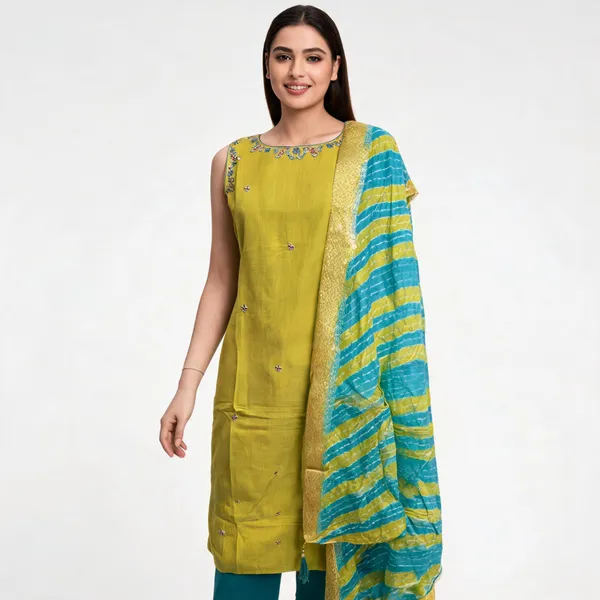 Green_Firozi_Mal_Chanderi_Straight_3_Piece_Suit_For_Women