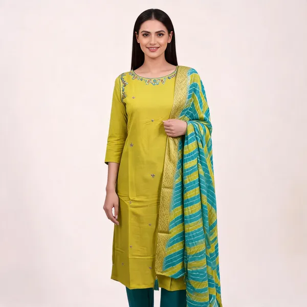 Green_Firozi_Mal_Chanderi_Straight_3_Piece_Suit_For_Women