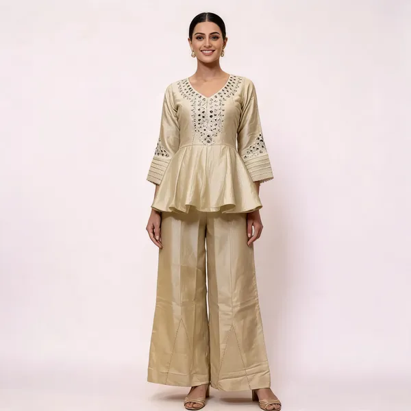 Skin_Golden_Shimmer_Silk_Peplum_Cord_Set_For_Women
