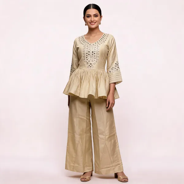 Skin_Golden_Shimmer_Silk_Peplum_Cord_Set_For_Women