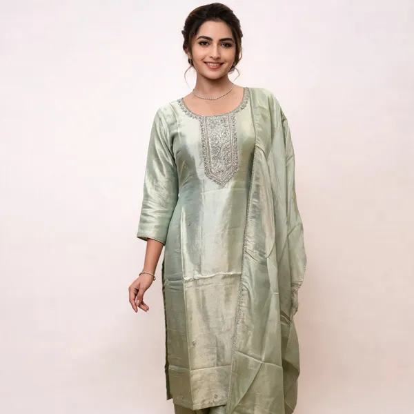 Pista_Green_Shimmer_Silk_Straight_3_Piece_Suit_For_Women