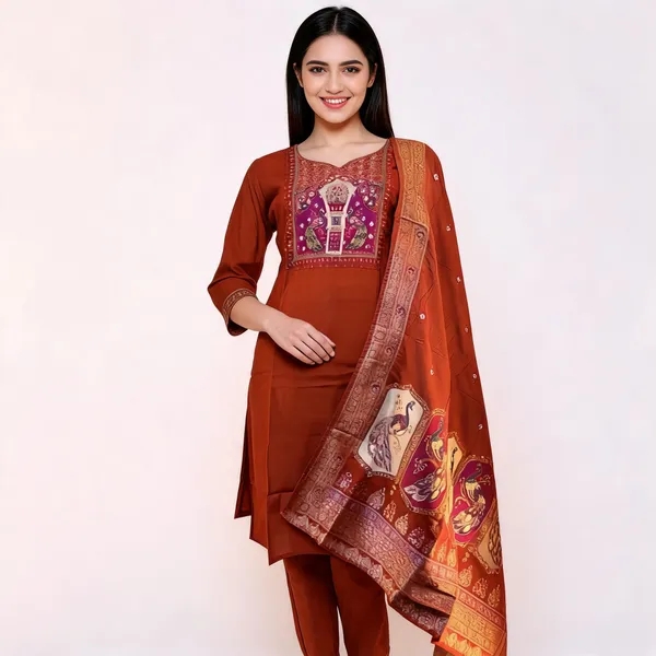 Rust_Mal_Chanderi_Straight_3-Piece_Suit_For_Women