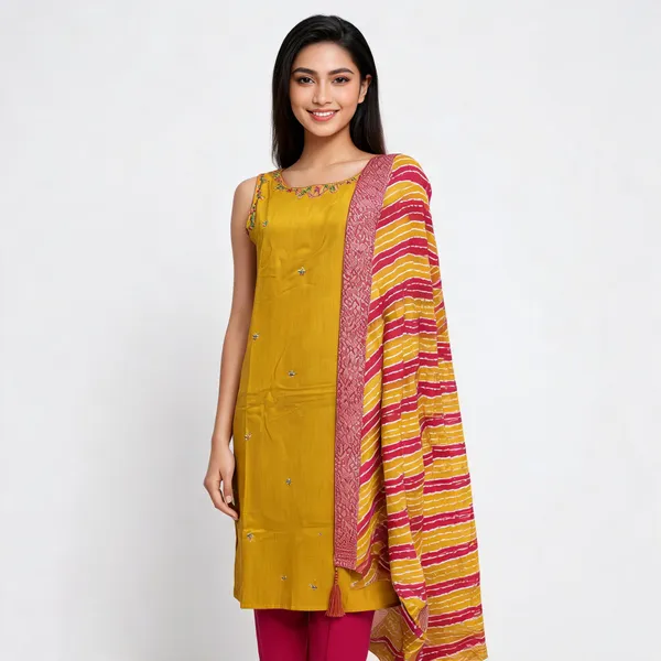 Mustard_Rani_Mal_Chanderi_Sleeveless_3-Piece_Suit_For_Women