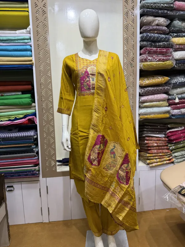 Mustard_Mal_Chanderi_Straight_3-Piece_Suit_For_Women