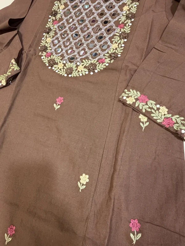 Coffee_Pure_Linen_Cotton_Straight_3_Piece_Suit_For_Women
