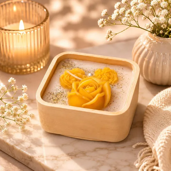 Floral_Soy_Wax_Candle_In_Wooden_Bowl