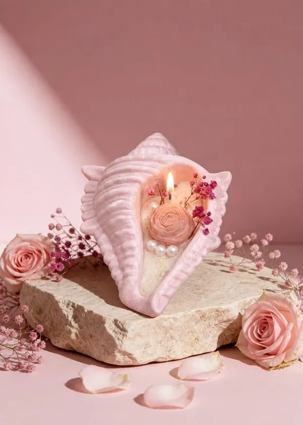 Pink_Coastal_Pearl_Flower_Shell_Soy_Wax_Candle
