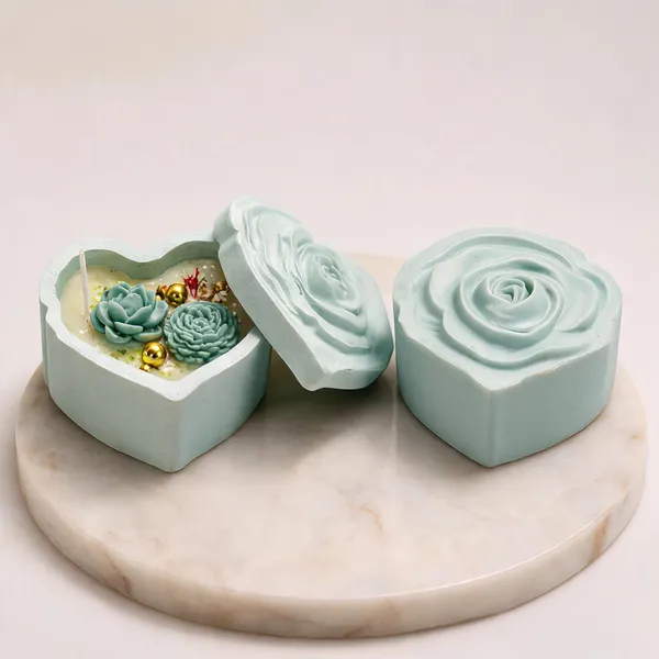 Soy_Wax_Floral_Succulent_Candle_In_Mint_Heart_Keepsake_Box_|_Pack_Of_2