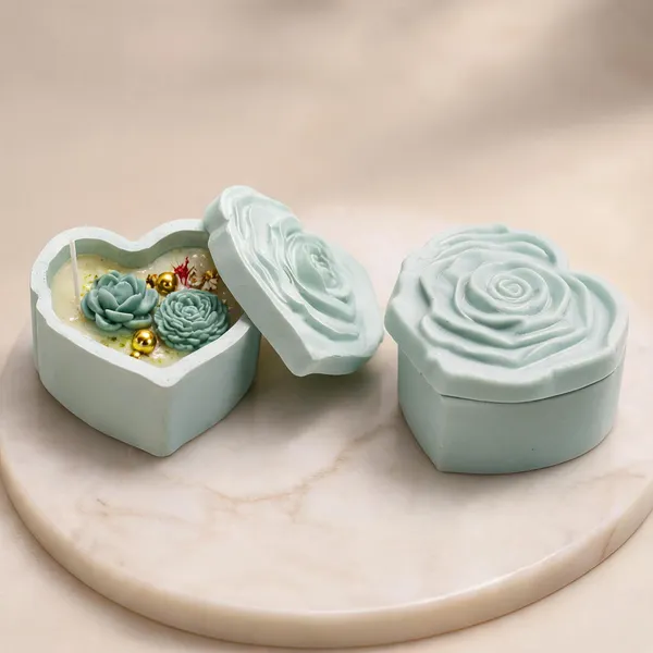 Soy_Wax_Floral_Succulent_Candle_In_Mint_Heart_Keepsake_Box_|_Pack_Of_2