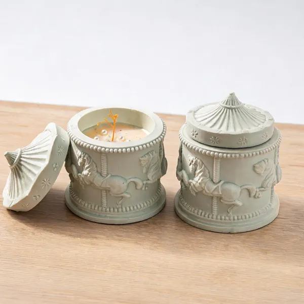 Soy_Wax_Floral_Ivory_Unicorn_Carousel_Jar_Candle_|_Pack_Of_2