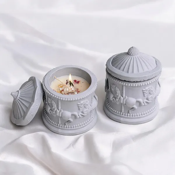 Soy_Wax_Elegant_Pearl_Grey_Unicorn_Carousel_Jar_Candle_|_Pack_Of_2