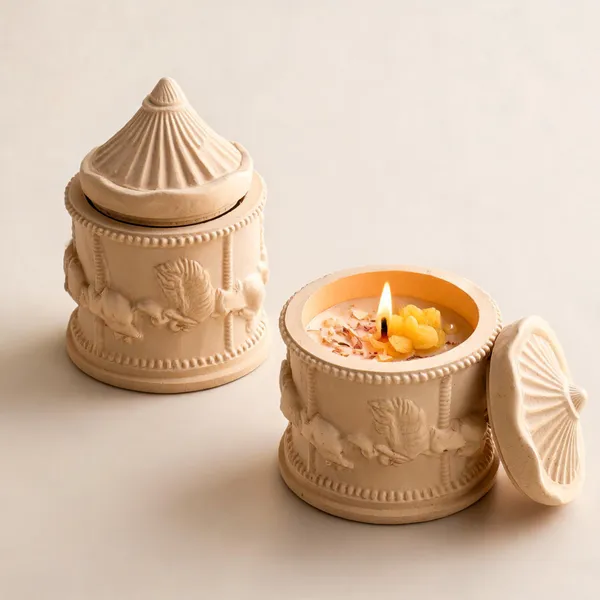 Soy_Wax_Floral_Golden_Unicorn_Carousel_Jar_Candle_|_Pack_Of_2