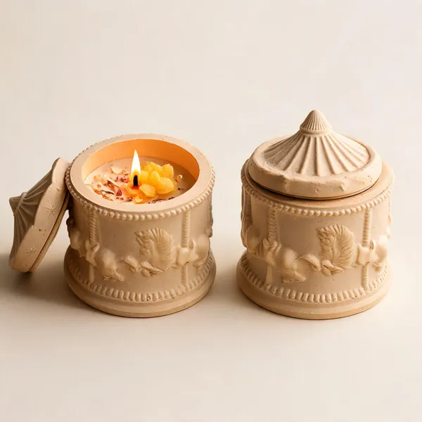 Soy_Wax_Floral_Golden_Unicorn_Carousel_Jar_Candle_|_Pack_Of_2