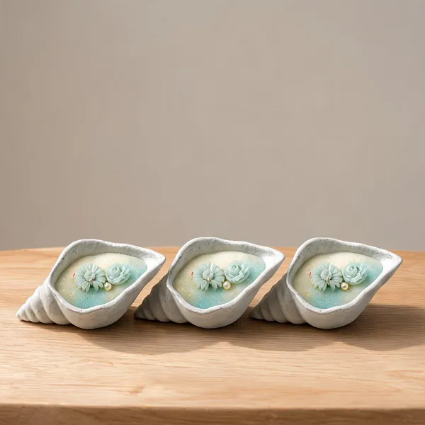 Soy_Wax_Coastal_Floral_Shell_Shaped_Candle_|_Pack_Of_3