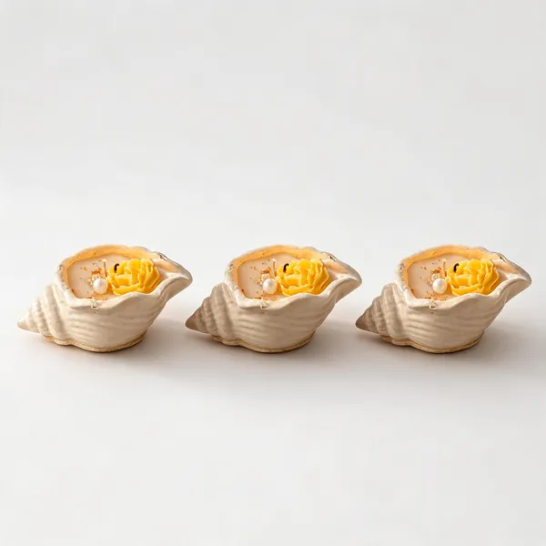 Soy_Wax_Golden_Floral_Pearl_Shell_Shaped_Candle_|_Pack_Of_3
