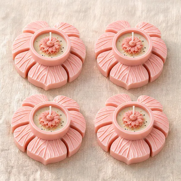Soy_Wax_Floral_Tealight_Candle_In_Blush_Pink_Petal_Holder_|_Pack_Of_4