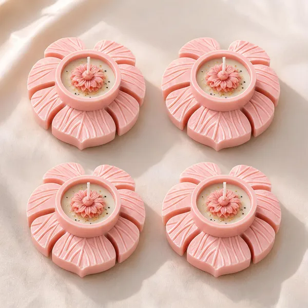 Soy_Wax_Floral_Tealight_Candle_In_Blush_Pink_Petal_Holder_|_Pack_Of_4