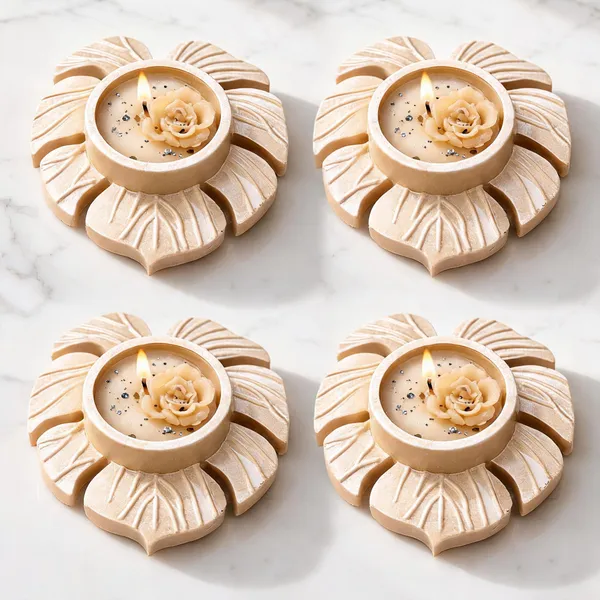 Soy_Wax_Floral_Tealight_Candle_In_Ivory_Petal_Holder_|_Pack_Of_4