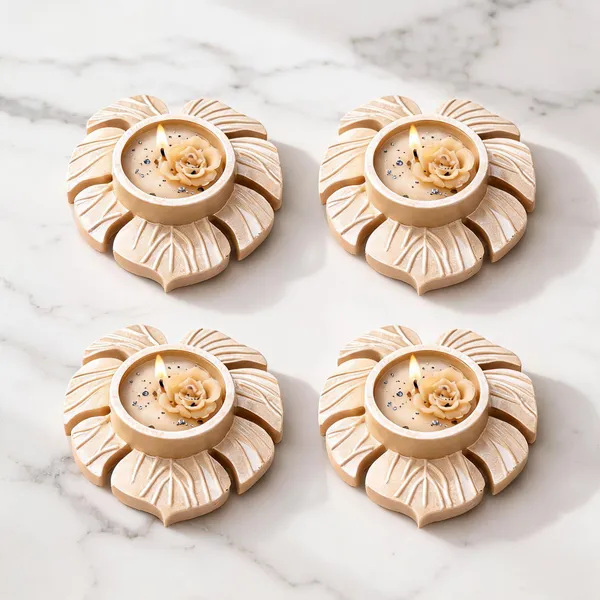 Soy_Wax_Floral_Tealight_Candle_In_Ivory_Petal_Holder_|_Pack_Of_4