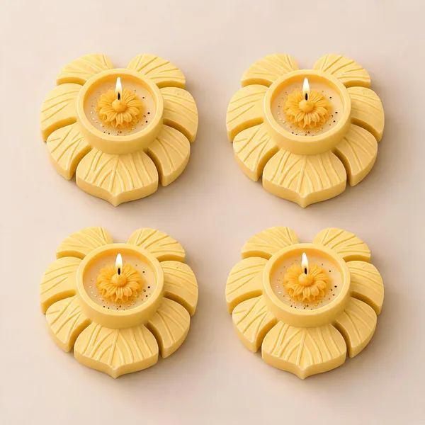 Soy_Wax_Floral_Tealight_Candle_In_Butter_Yellow_Petal_Holder_|_Pack_Of_4