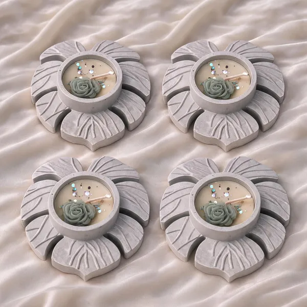 Soy_Wax_Floral_Tealight_Candle_In_Stone_Gray_Petal_Holder_|_Pack_Of_4