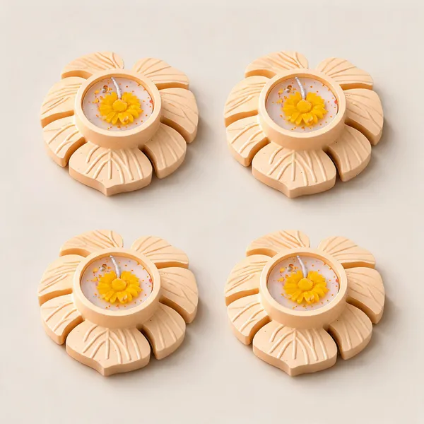 Soy_Wax_Floral_Tealight_Candle_In_Golden_Ivory_Petal_Holder_|_Pack_Of_4