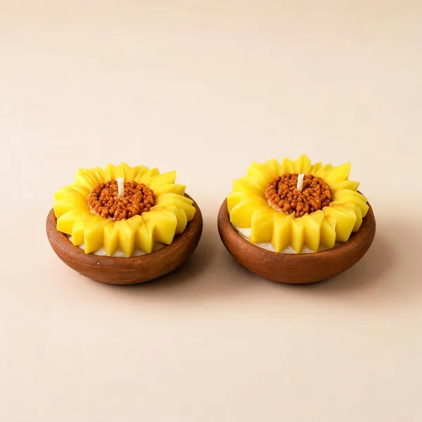 Soy_Wax_Sunflower_Shaped_Decorative_Candle_|_Pack_Of_4