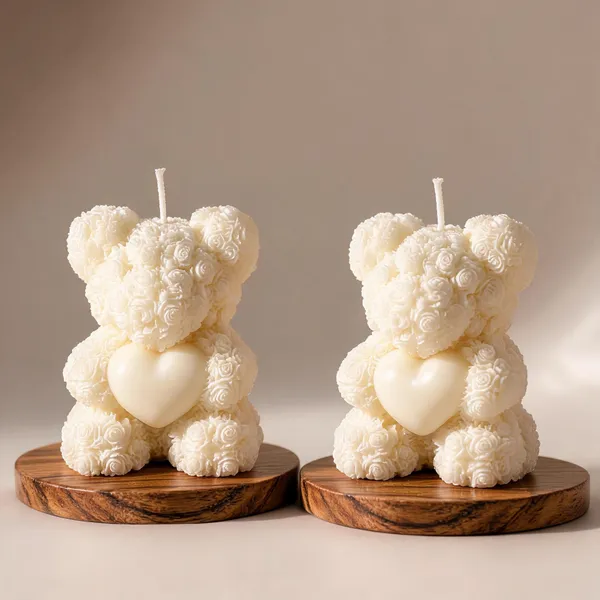 Wax_Floral_Ivory_Rose_Heart_Teddy_Bear_Candle_|_Pack_Of_2