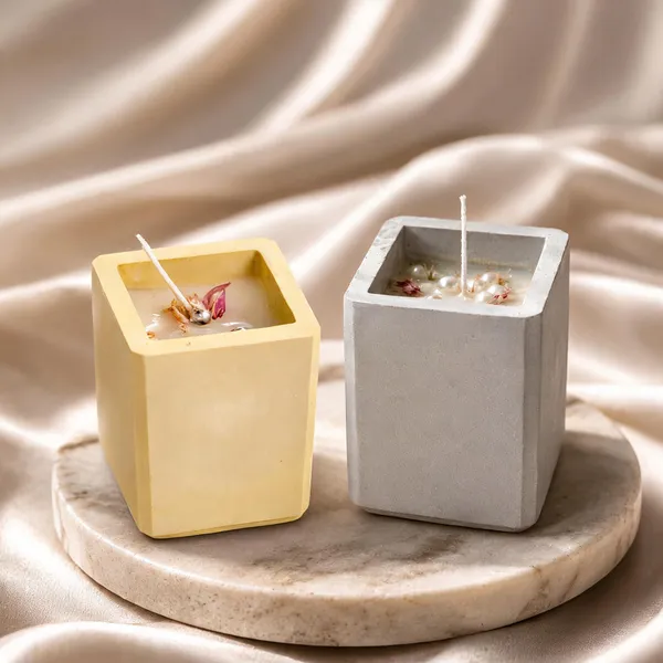 Soy_Wax_Geometric_Floral_Yellow_Grey_Block_Candle_Set_Of_2_|_Pack_Of_2