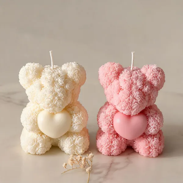 Wax_Floral_Blush_Ivory_Heart_Teddy_Bear_Candle_Set_Of_2_|_Pack_Of_2
