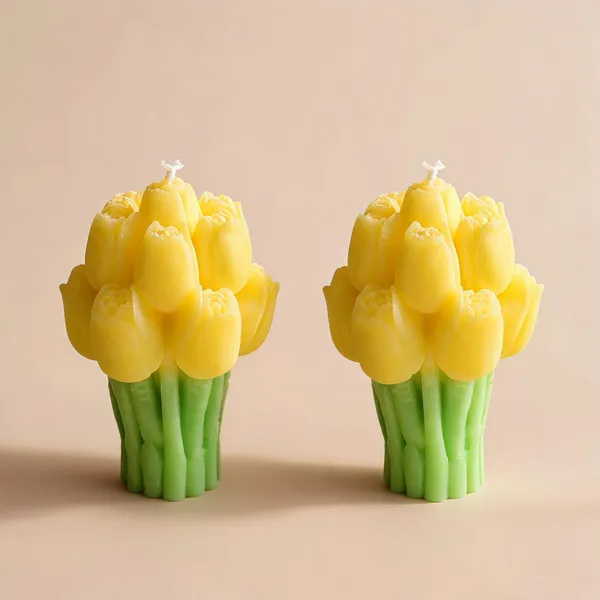 Wax_Floral_Yellow_Tulip_Bloom_Sculptural_Candle_|_Pack_Of_2