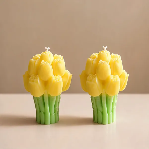 Wax_Floral_Yellow_Tulip_Bloom_Sculptural_Candle_|_Pack_Of_2