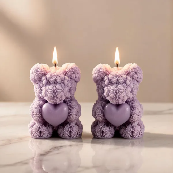 Wax_Floral_Lavender_Rose_Heart_Teddy_Bear_Candle_|_Pack_Of_2