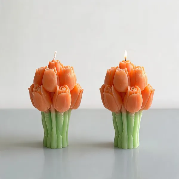 Wax_Floral_Peach_Tulip_Bloom_Sculptural_Candle_|_Pack_Of_2