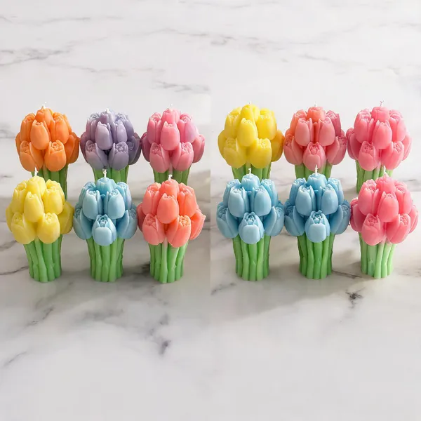 Wax_Floral_Multicolor_Tulip_Bouquet_Candle_Set_Of_5_|_Pack_Of_2