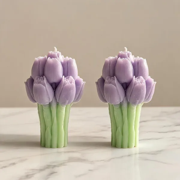Wax_Floral_Lavender_Tulip_Bouquet_Sculptural_Candle_|_Pack_Of_2