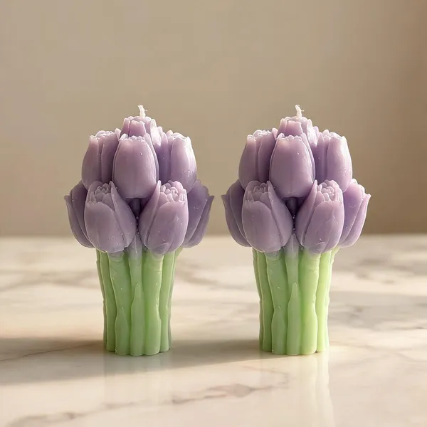Wax_Floral_Lavender_Tulip_Bouquet_Sculptural_Candle_|_Pack_Of_2
