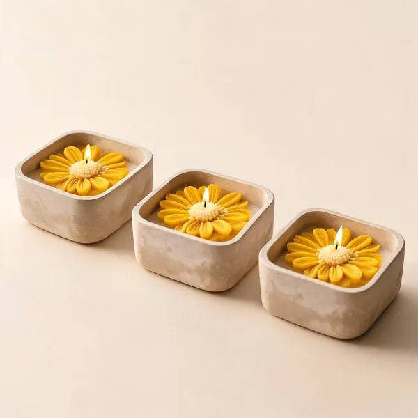 Soy_Wax_Daisy_Floral_Golden_Yellow_Concrete_Bowl_Candle_|_Pack_Of_3