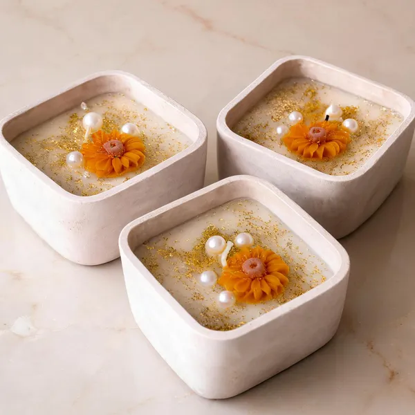Soy_Wax_Floral_Candle_In_Ivory_Square_Ceramic_Bowl_|_Pack_Of_3