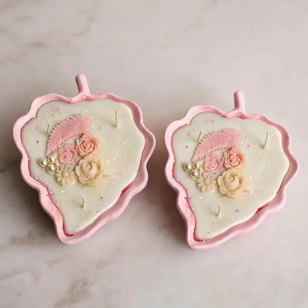 Soy_Wax_Decorative_Blush_Floral_Ceramic_Leaf_Bowl_Candle_|_Pack_Of_2